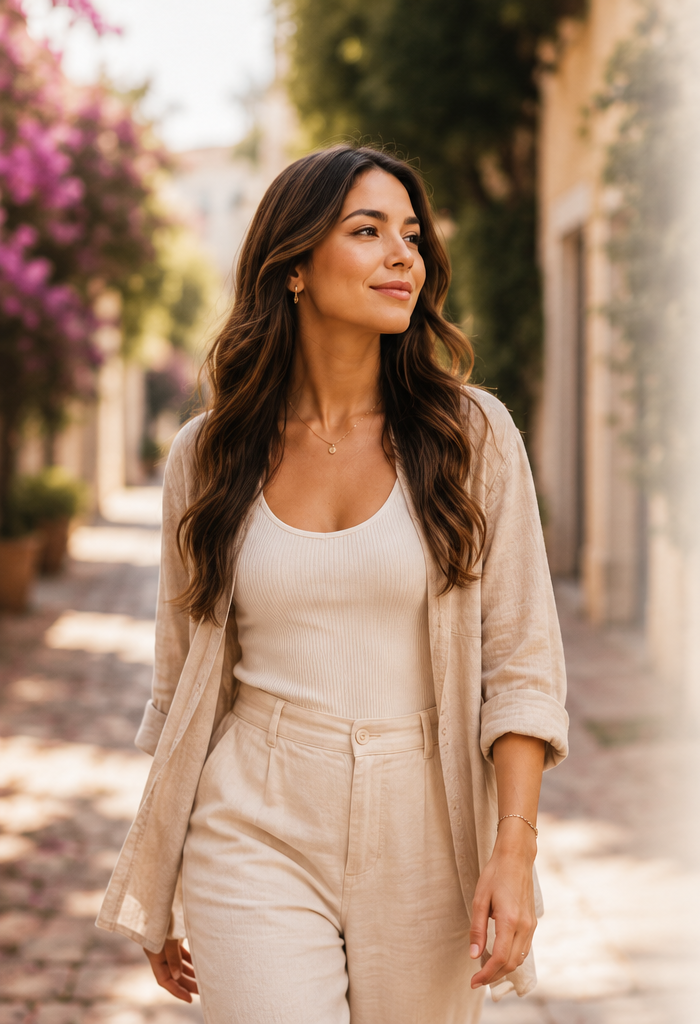 Mujer caminando tranquila